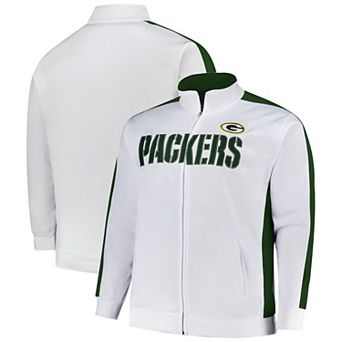 Men's Fanatics White Green Bay Packers Big & Tall Tricot Full-Zip Track Jacket