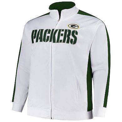 Men's Fanatics White Green Bay Packers Big & Tall Tricot Full-Zip Track Jacket