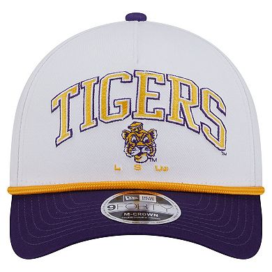 Men's New Era White/Purple LSU Tigers Arch Two-Tone Rope 9FORTY A-Frame M-Crown Adjustable Hat