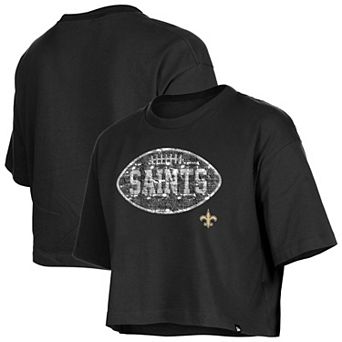 Girl's New Era Black New Orleans Saints Flip Sequin Boxy T-Shirt