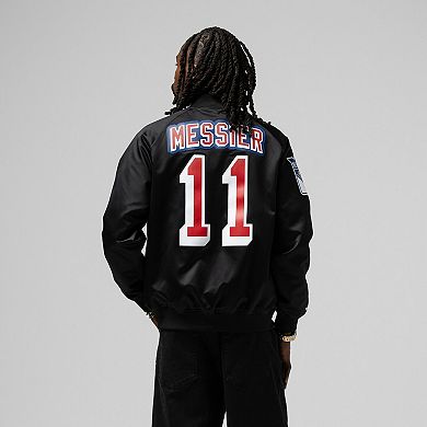 Unisex Mitchell & Ness Mark Messier Black New York Rangers Maxxed Out Full-Zip Satin Jacket