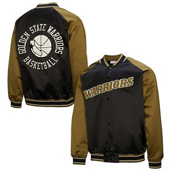 Men's Mitchell & Ness Olive/Black Golden State Warriors Clutch Satin Raglan Full-Snap Jacket