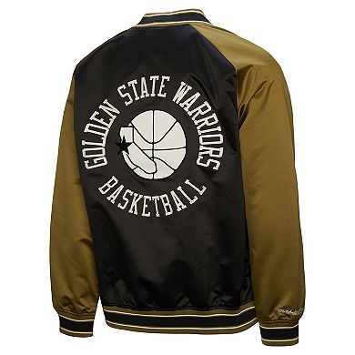 Men's Mitchell & Ness Olive/Black Golden State Warriors Clutch Satin Raglan Full-Snap Jacket