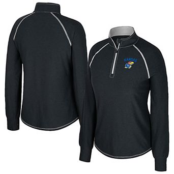 Women's Colosseum Black Kansas Jayhawks Bikram Raglan Quarter-Zip Top