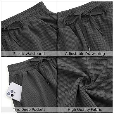 Women's Bermuda Shorts with Zipper Pockets Drawstring Jersey Elastic Waist Waffle Casual