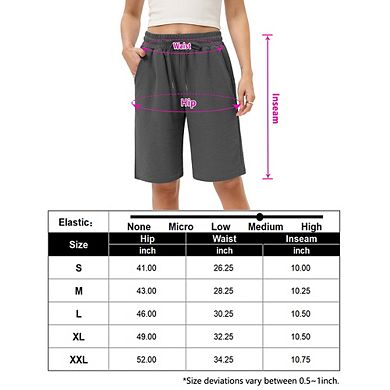 Women's Bermuda Shorts with Zipper Pockets Drawstring Jersey Elastic Waist Waffle Casual