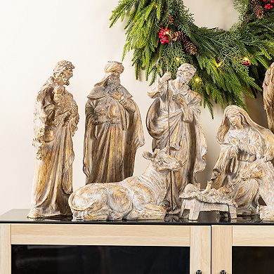 Glitzhome 10pcs Resin Nativity Figurine Set, Charming Christmas Table Decor