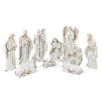 Glitzhome 10 pc Resin Nativity Figurine Set, Charming Christmas Table Decor