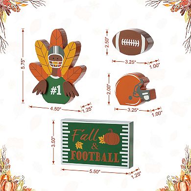 Glitzhome Set of 4 Wooden Turkey Table Decor Set, 5.75"H Thanksgiving Tabletop Decoration