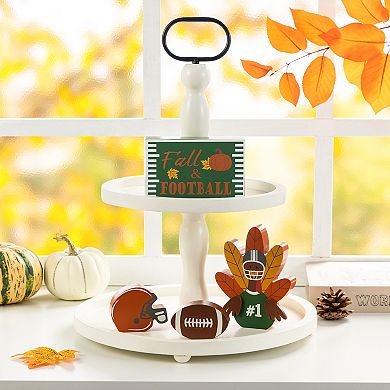 Glitzhome Set of 4 Wooden Turkey Table Decor Set, 5.75"H Thanksgiving Tabletop Decoration