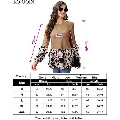 Women's Ruffles Tunic Leopard Print Tops Babydoll Peplum Blouses Long Sleeve