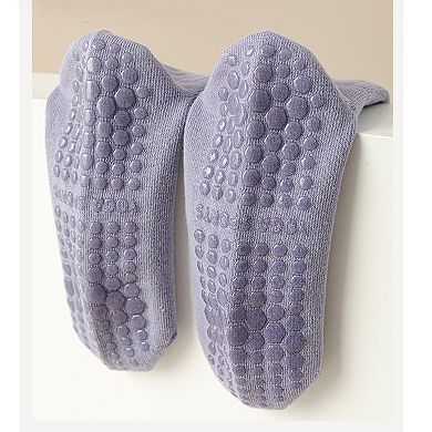 Womens Non-Slip Grip Crew Socks Pack Custom Color Combos Soft Ribbed Cotton with 3D Silicone Heel