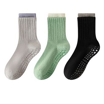 Womens Non-Slip Grip Crew Socks Pack Custom Color Combos Soft Ribbed Cotton with 3D Silicone Heel