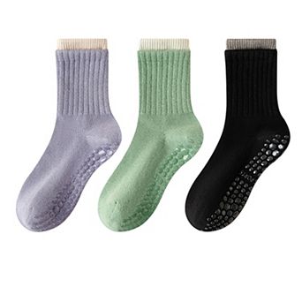 Womens Non-Slip Grip Crew Socks Pack Custom Color Combos Soft Ribbed Cotton with 3D Silicone Heel