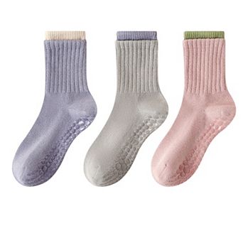 Womens Non-Slip Grip Crew Socks Pack Custom Color Combos Soft Ribbed Cotton with 3D Silicone Heel