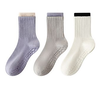 Womens Non-Slip Grip Crew Socks Pack Custom Color Combos Soft Ribbed Cotton with 3D Silicone Heel