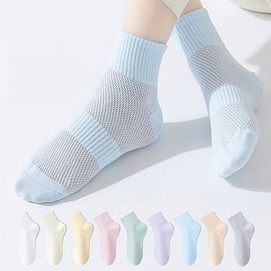 Womens Lightweight Breathable Ankle Socks 5-Pack Cushioned Sole Mesh Texture Soft Comfort Fit