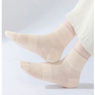 Womens Lightweight Breathable Ankle Socks 5-Pack Cushioned Sole Mesh Texture Soft Comfort Fit