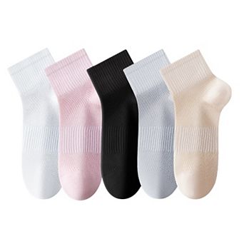 Womens Lightweight Breathable Ankle Socks 5-Pack Cushioned Sole Mesh Texture Soft Comfort Fit