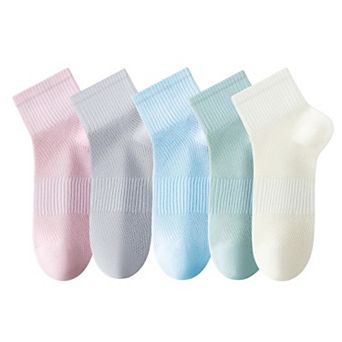 Womens Lightweight Breathable Ankle Socks 5-Pack Cushioned Sole Mesh Texture Soft Comfort Fit