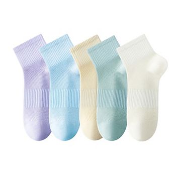 Womens Lightweight Breathable Ankle Socks 5-Pack Cushioned Sole Mesh Texture Soft Comfort Fit