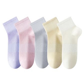 Womens Lightweight Breathable Ankle Socks 5-Pack Cushioned Sole Mesh Texture Soft Comfort Fit