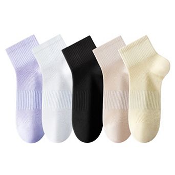 Womens Lightweight Breathable Ankle Socks 5-Pack Cushioned Sole Mesh Texture Soft Comfort Fit