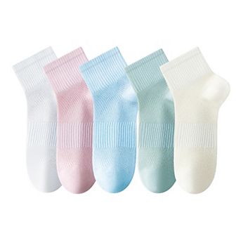 Womens Lightweight Breathable Ankle Socks 5-Pack Cushioned Sole Mesh Texture Soft Comfort Fit