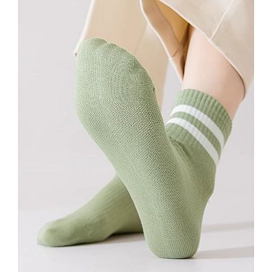 Womens Athletic Crew Socks 4-Pack Ribbed Knit Design Contrast Double Stripe Stretch Comfort