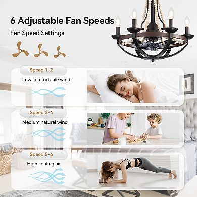 22-Inch Crystal Light Bulb Ceiling Fan, 7 ABS Blades, DC Motor, Semi-Flush Mount, Remote Control