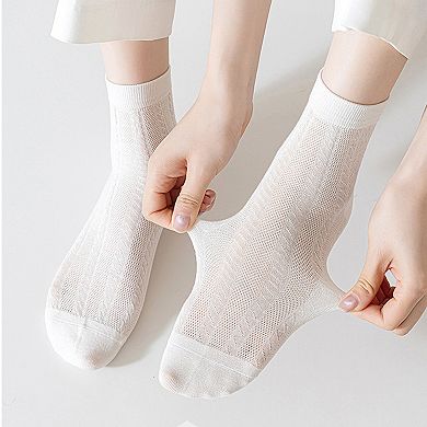 Womens Lightweight Breathable Crew Socks 4-Pack Delicate Knit Pattern Soft Stretch Comfort Fit