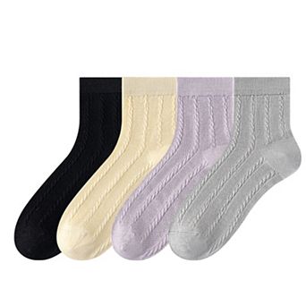 Womens Lightweight Breathable Crew Socks 4-Pack Delicate Knit Pattern Soft Stretch Comfort Fit