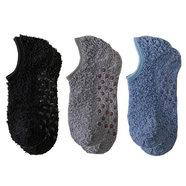 Men's 3-Pack Fuzzy Grip Socks Low Cut Non-Slip Indoor Slipper
