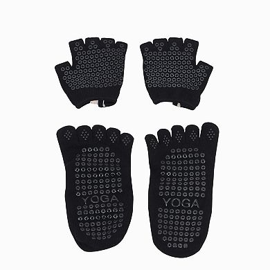 Women's Yoga Socks and Gloves Set with Anti-Slip Grip for Pilates and Barre Workouts
