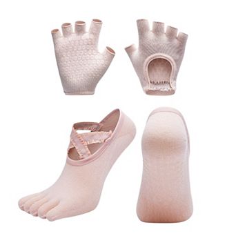 Women's Yoga Socks and Gloves Set with Anti-Slip Grip for Pilates and Barre Workouts