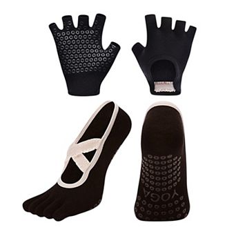 Women's Yoga Socks and Gloves Set with Anti-Slip Grip for Pilates and Barre Workouts