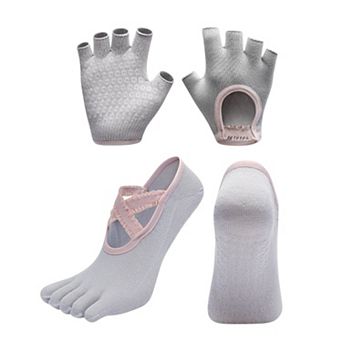 Women's Yoga Socks and Gloves Set with Anti-Slip Grip for Pilates and Barre Workouts