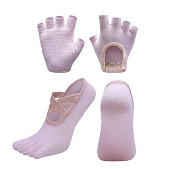 Women's Yoga Socks and Gloves Set with Anti-Slip Grip for Pilates and Barre Workouts