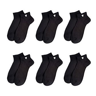 Cute Bear-Embroidered Striped Ankle Socks 6 pk