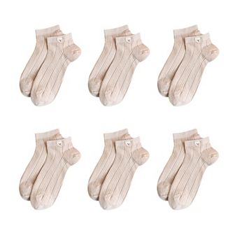 Cute Bear-Embroidered Striped Ankle Socks 6 pk