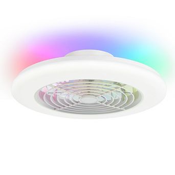 19 in Flush Mount RGB Ceiling Fan with 5 Blades, LED Light, DC Motor, 6 Speed Remote Control, Timer