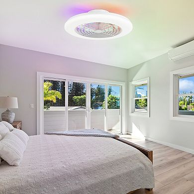 19-In Flush Mount RGB Ceiling Fan with 5 Blades, LED Light, DC Motor, 6 Speed Remote Control, Timer