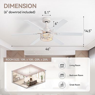 46" Indoor 2-Pack Fan, 6 Plywood Blades, DC Motor, 6-Speed Remote, Timer