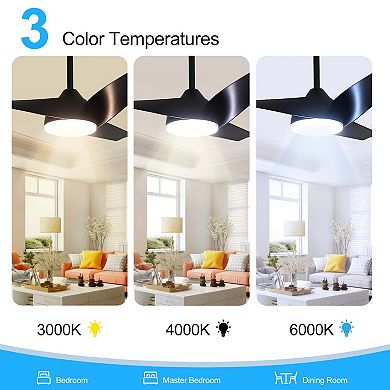 52-Inch Ceiling Fan with 3 ABS Blades, LED Light, 6-Speed DC Motor, 5''&10'' Downrods, Remote, Timer