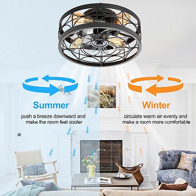 16.5" Cage Fan, Light Bulb, 7 ABS Blades, DC Motor, 6-Speed, Remote
