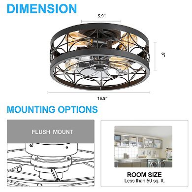 16.5" Cage Fan, Light Bulb, 7 ABS Blades, DC Motor, 6-Speed, Remote