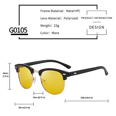 Men's Polarized Clubmaster Sunglasses-Metal & PC Frame Retro Style Shades