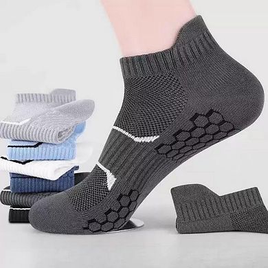 Men's Cushioned Low Cut Grip Socks 5-Pack with Arch Support and Breathable Mesh Panels