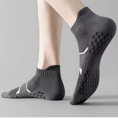 Men's Cushioned Low Cut Grip Socks 5-Pack with Arch Support and Breathable Mesh Panels