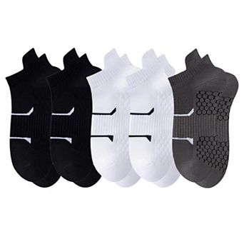 Men's Cushioned Low Cut Grip Socks 5-Pack with Arch Support and Breathable Mesh Panels